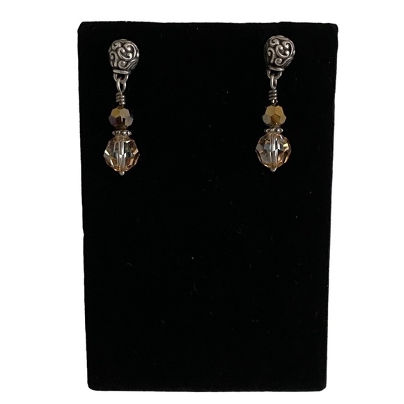 BRIGHTON Cannes Earrings Brown & Clear Beads Stud - Picture 2 of 4